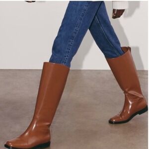 Everlane Brown Faux Leather Knee‎ High Riding Boots Flat Sole 8